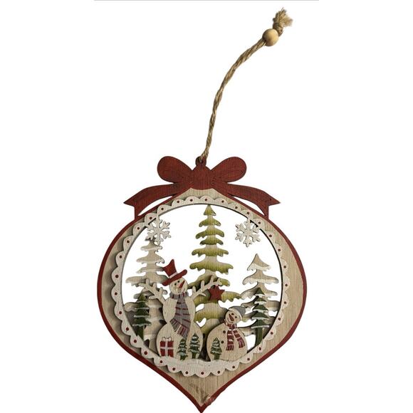 Ganz Christmas Wooden Laser Cut Ornaments Round Santa & Snowman - Picture 3 of 12